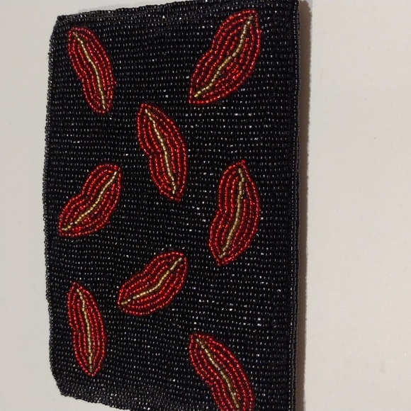 QVC Handbags - Lee Sands, QVC, change purse, beaded in black and red.